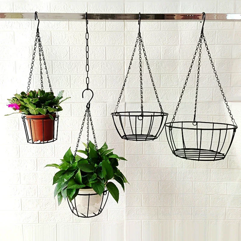 Black 40cm Flower Pot Hanging Chain With 3 Hooks Potted Hydroponic Plant Planting Pot Home Garden Decoration