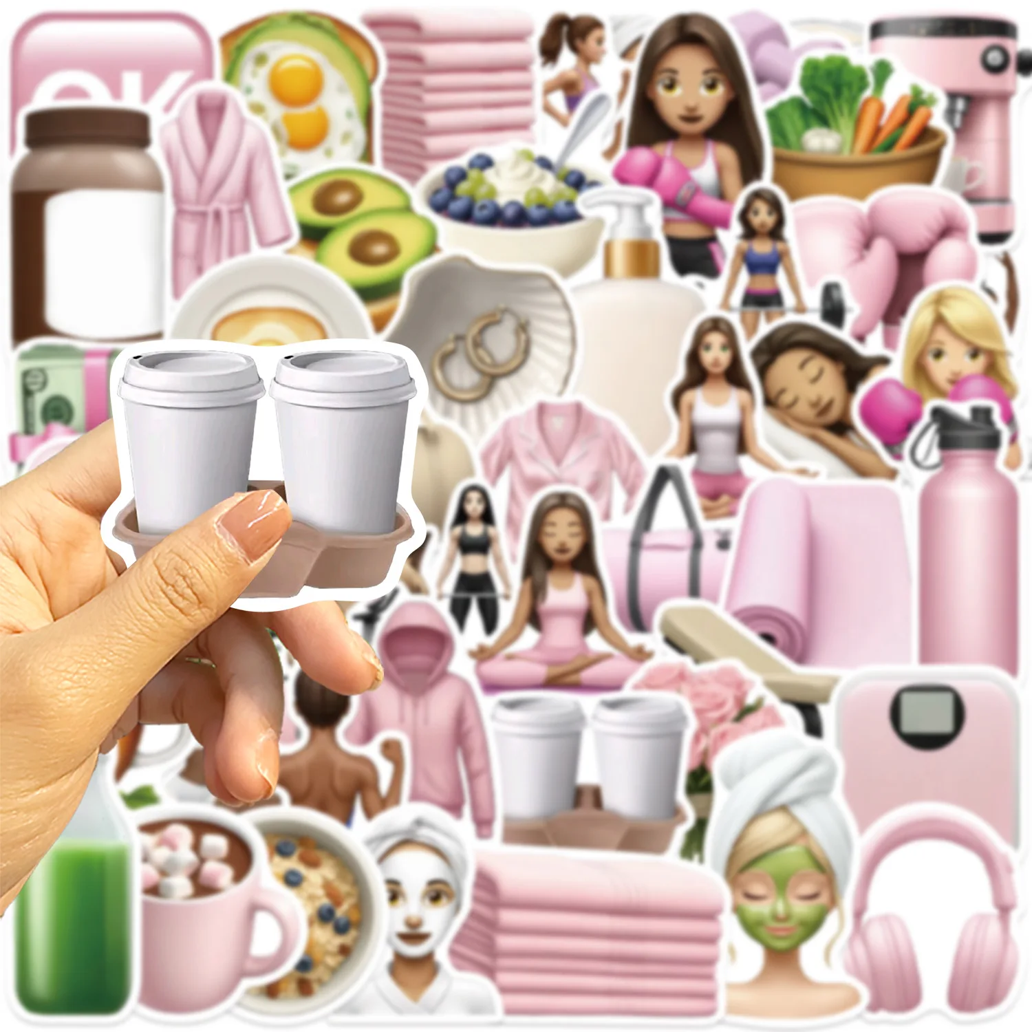 

50PCS Pink Girl Exercise Graffiti Stickers Creative Decoration Suitcase Guitar Mobile Phone Case DIY Waterproof Stickers Gifts