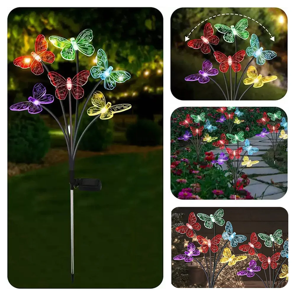 Solar LED Lights Outdoor Waterproof Garden Butterfly Sunlight LED Lamp Landscape Lawn Light Home Decor Lamp 6/8/10 Heads 조명 image 4