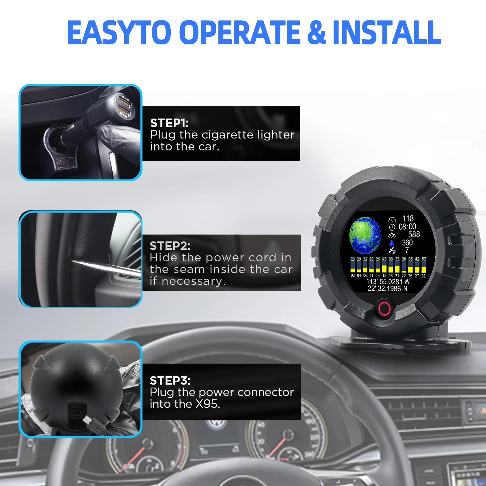 X95 GPS HUD Car Head Up Display 4x4 Off-road Inclinometer Slope Angle Speed Satellite Timing Car Accessories Multifunction Meter