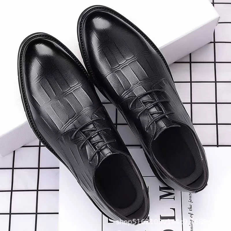 Men's Shoes Comfortable Breathable Casual Sports Outdoor Leather Dress Shoes Black Formal Business Shoes with Embossed Pattern