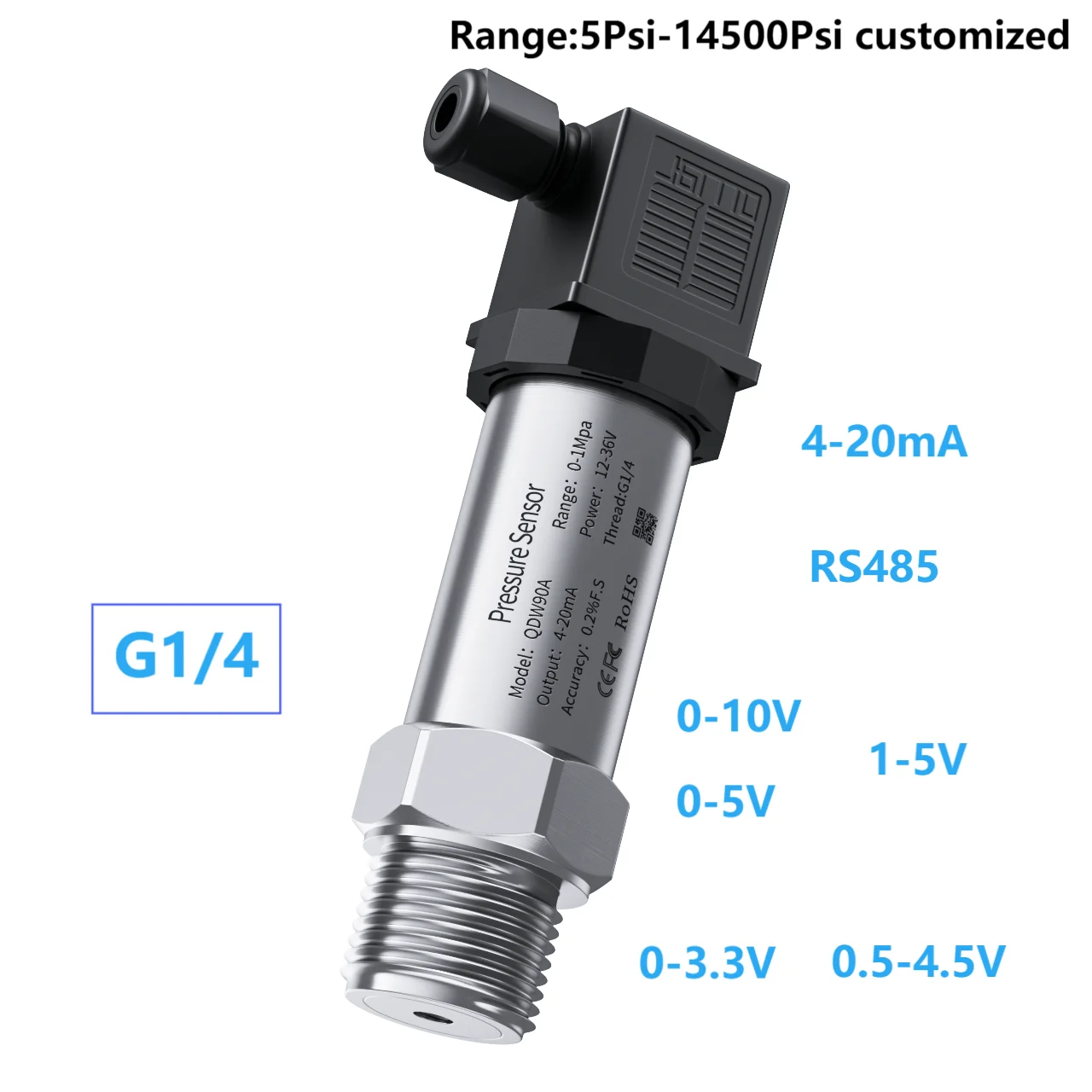 G1/4 0-100psi 0-1000psi Hydraulic Pressure Transmitter Pressure Sensor 4-20mA 0-10V 0-5V RS485 Pressure Sensor Transducer