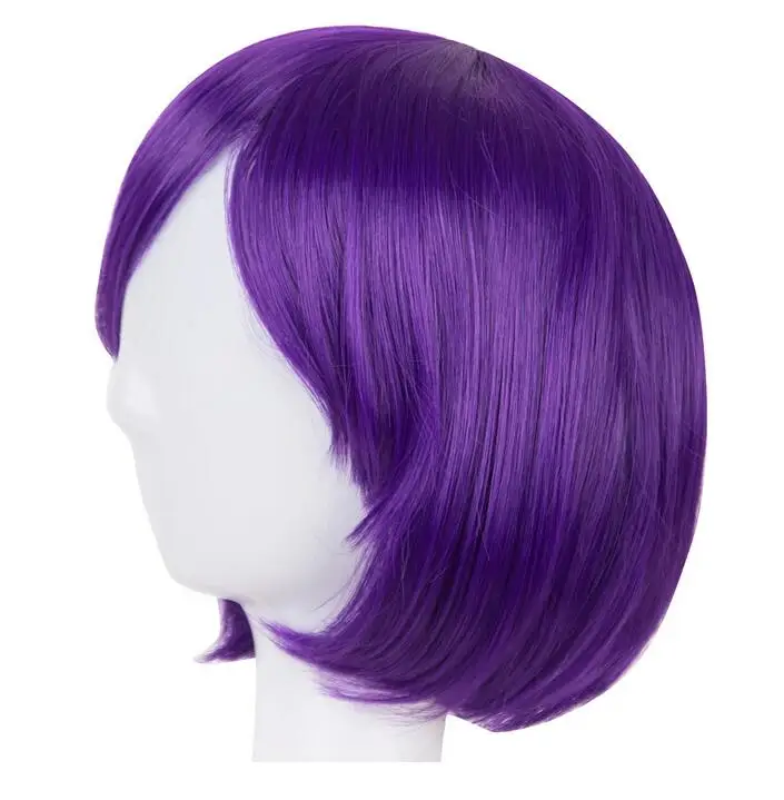 Perucas de Bob Curto Ondulado com Franja Oblíqua para Mulheres, Resistente ao Calor, Cabelo Sintético, Roxo, Vermelho, Azul, Laranja, Branco, Preto