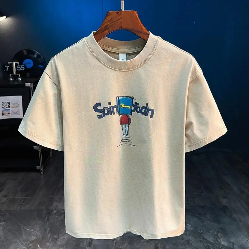 

2025 Summer New Short sleeved T-shirt Men's Trendy Brand Loose Round Neck Comfortable Half Sleeve Men's Top