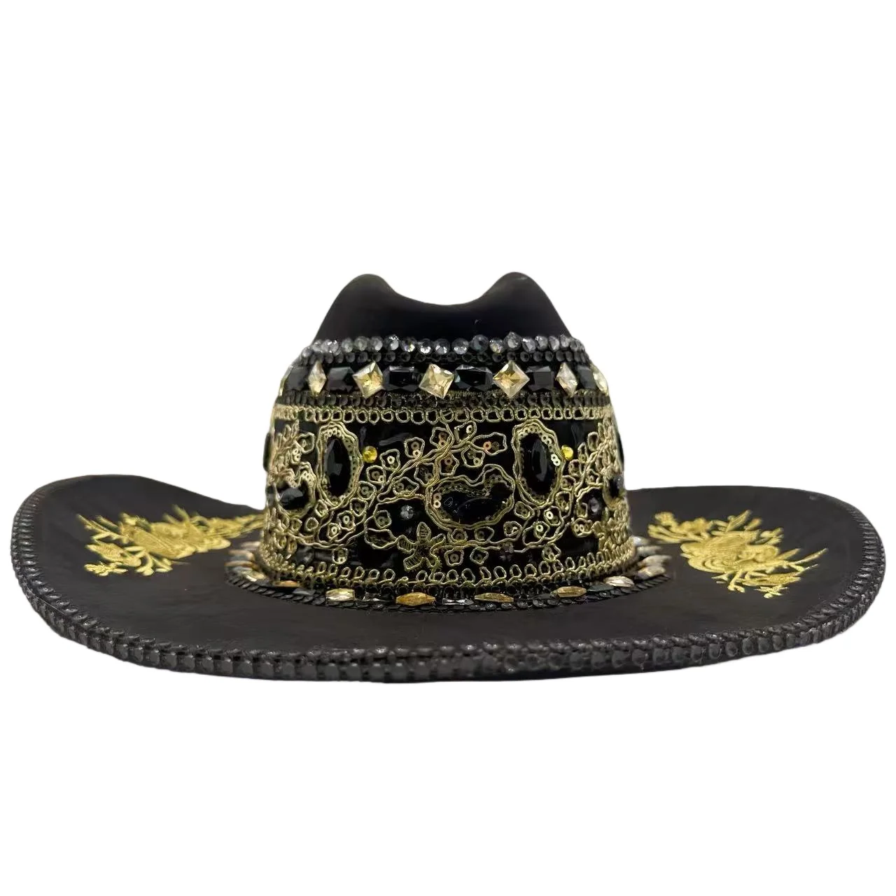 HongLuan Glitter Costume Hat Adult & Cowboy Hats Rhinestone for Woman, Cowboy Cosplay Female Accessories & Cowgirl Cap