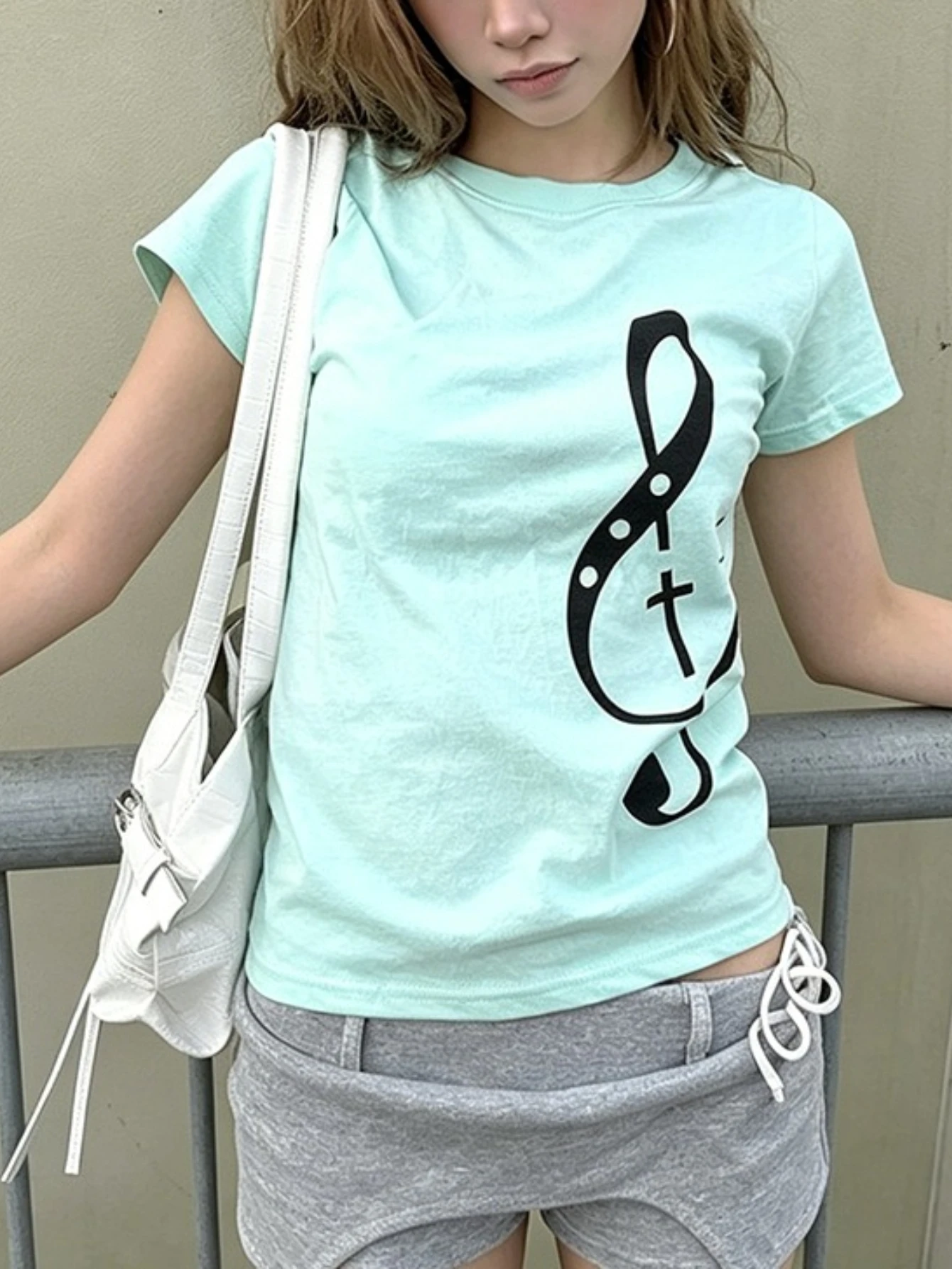 Y2k Emo Women Streetwear Music Note Graphic Acubi T-shirt Tops Short Sleeve Aesthetics Harajuku Goth Grunge 2000s Alt Clothes