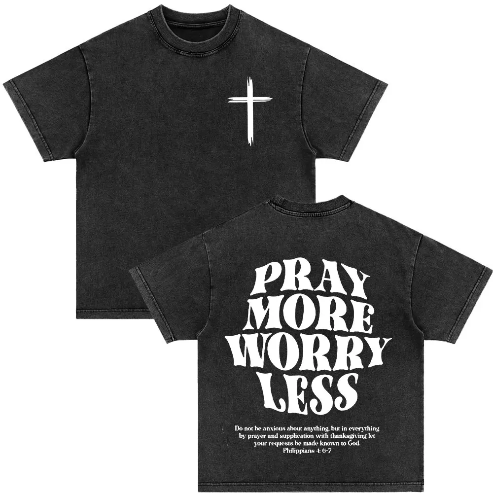 Christian Strength in Jesus Bible Verse Vintage Washed T-shirts Men Women Fashion Harajuku Oversized T Shirt 100% Cotton T-shirt