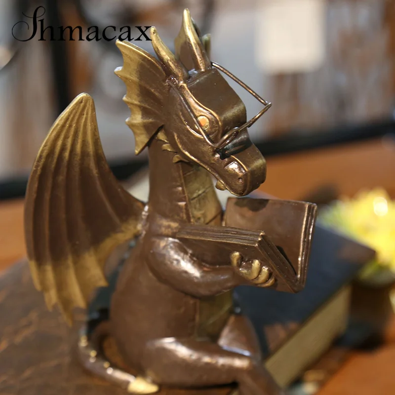 

Dragon Reading Book Statue Garden Animal Sculpture Decorative Resin Figurines Art Collectible Gifts Home Desk Dragon Ornaments