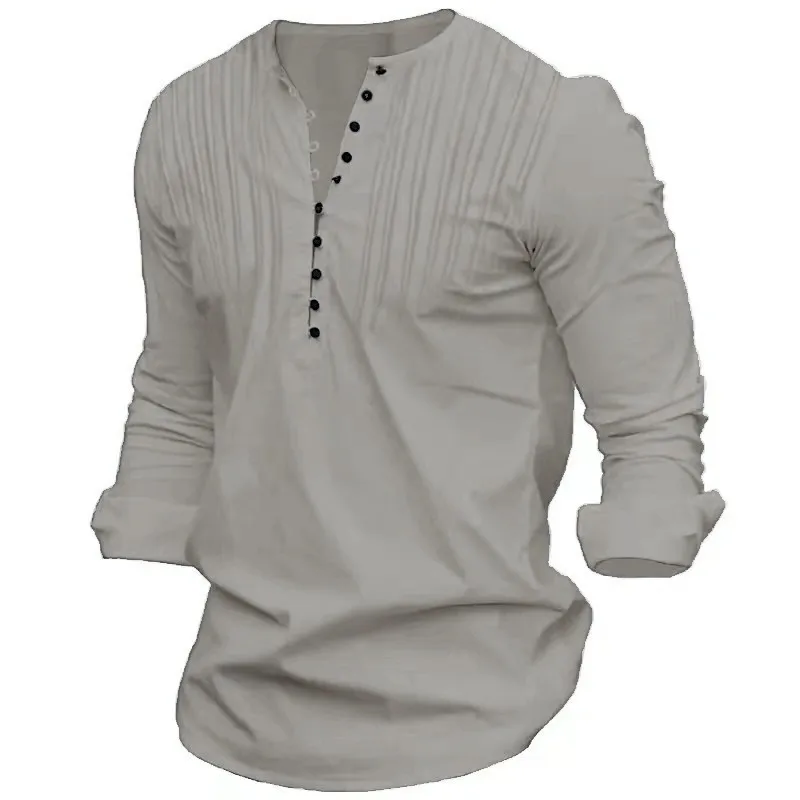 2024 Classic solid color casual long-sleeved Shirt Men's T-shirt Office clothing loose long-Sleeved Top