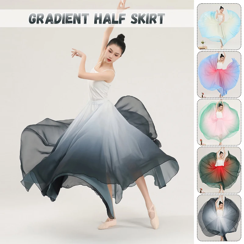 New 720 Degrees Ballet Dance Skirts Adult Women Gradient Dance Costume Chiffon Flowy Modern Classical Dance Practice Dancewear 