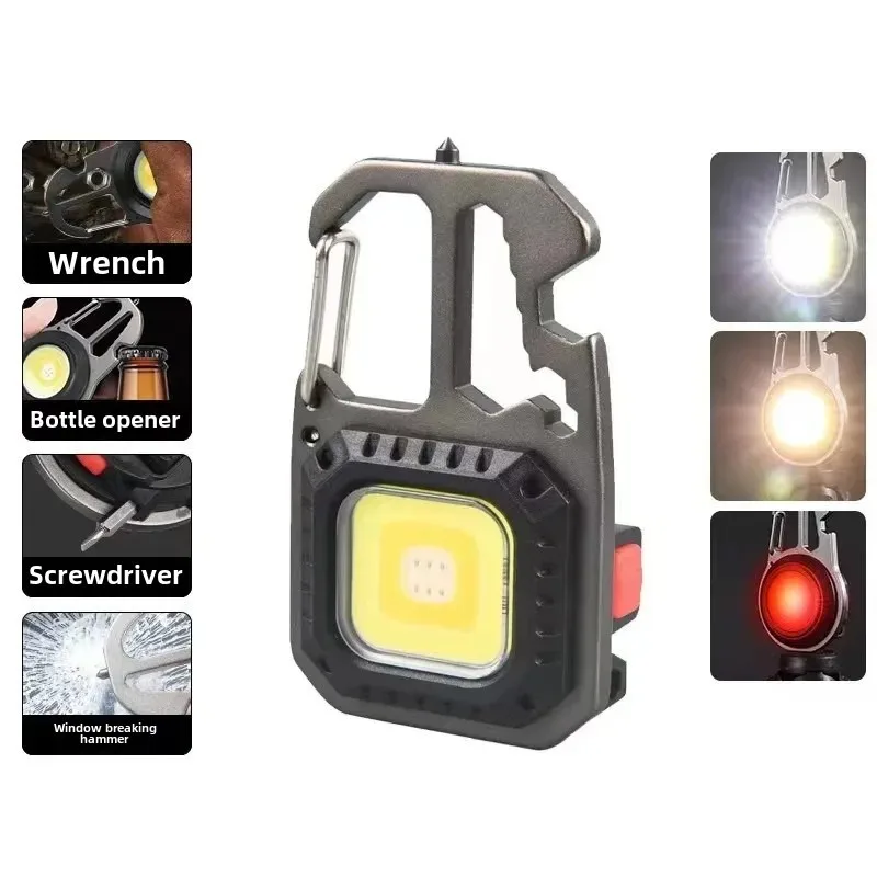 COB Work Lights 3 Gears Multifunction Rechargeable Flashlight with Cigarette Lighter Screwdriver LED Keychain Lamp for Camping