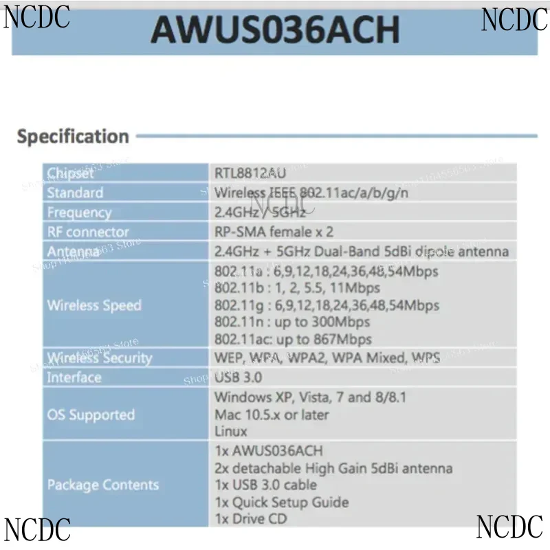 Fabricado en tarjeta ALFA AWUS036ACH RTL8812AU BT5 compatible con Linux