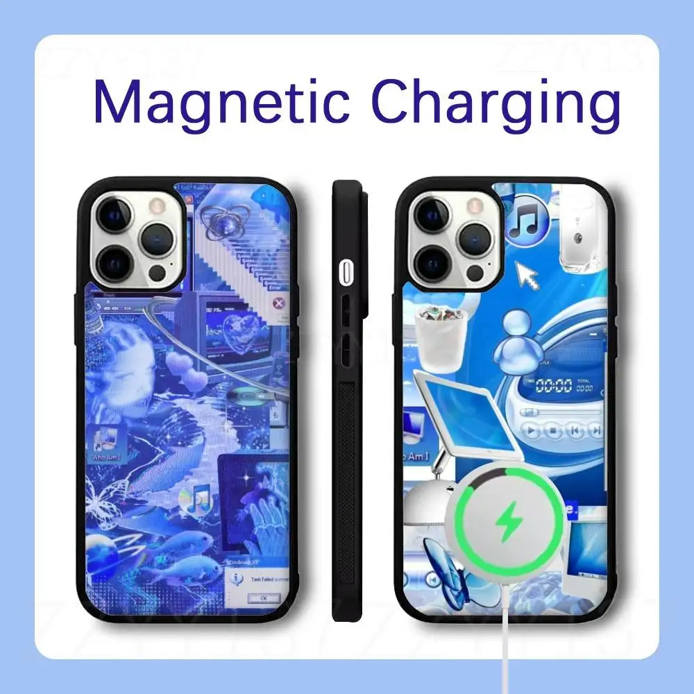Internetcore Cyber Blue Phone Case For iPhone 18,17,16,15,14,13,12,Pro,Max,Plus Magnetic Wireless Charge Cover