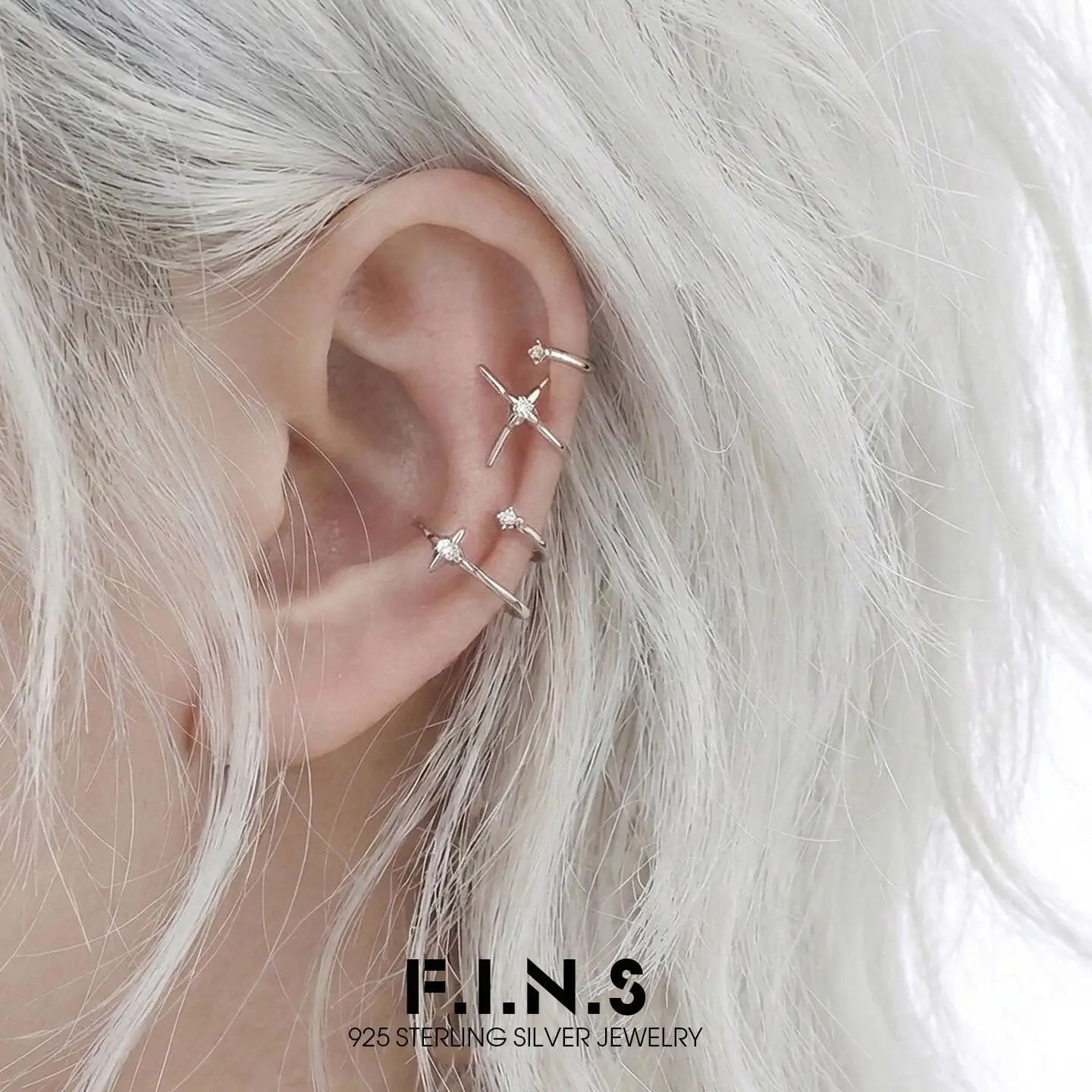 F.I.N.S 1PC Original S925 Sterling Silver Cross Star Clip Earring Simple Line Zircon Earcuff Catilage Fine Jewelry Anti-Allergy