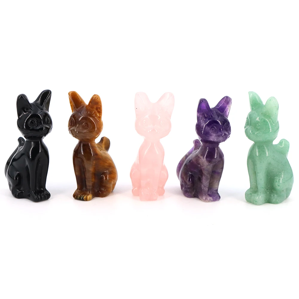 Egyptian Cat Statue Natural Crystal Carving Animal Figurine Ornaments Reiki Healing Gems Crafts Home Decoration Christmas Gift