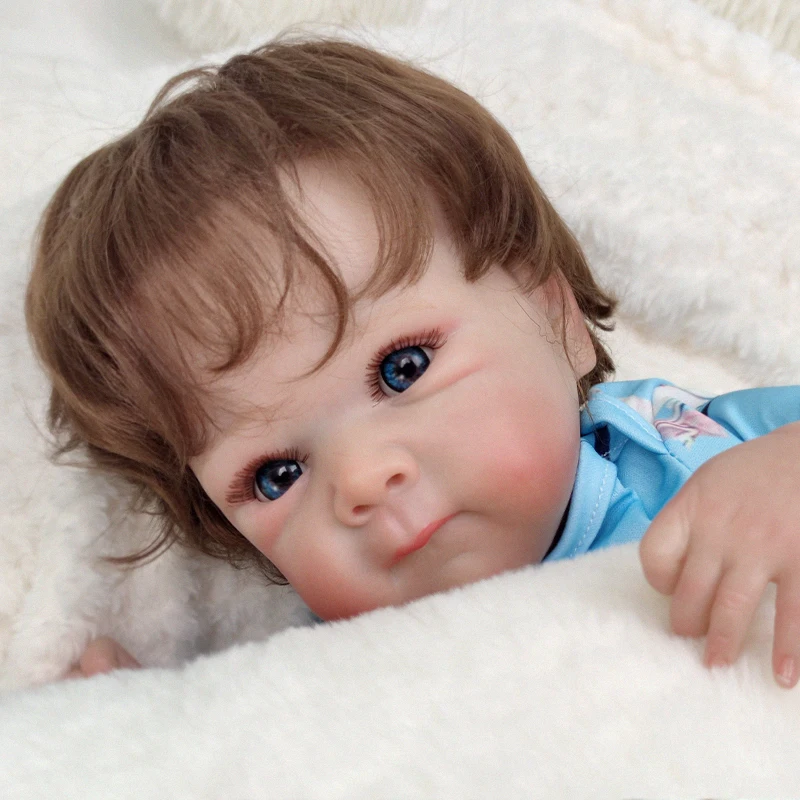 18inch Realistic Reborn Baby Dolls Blue Eyes Handmade Soft Boy Cloth Body Baby Dolls High Quality Bebe Reborn Christmas Gift