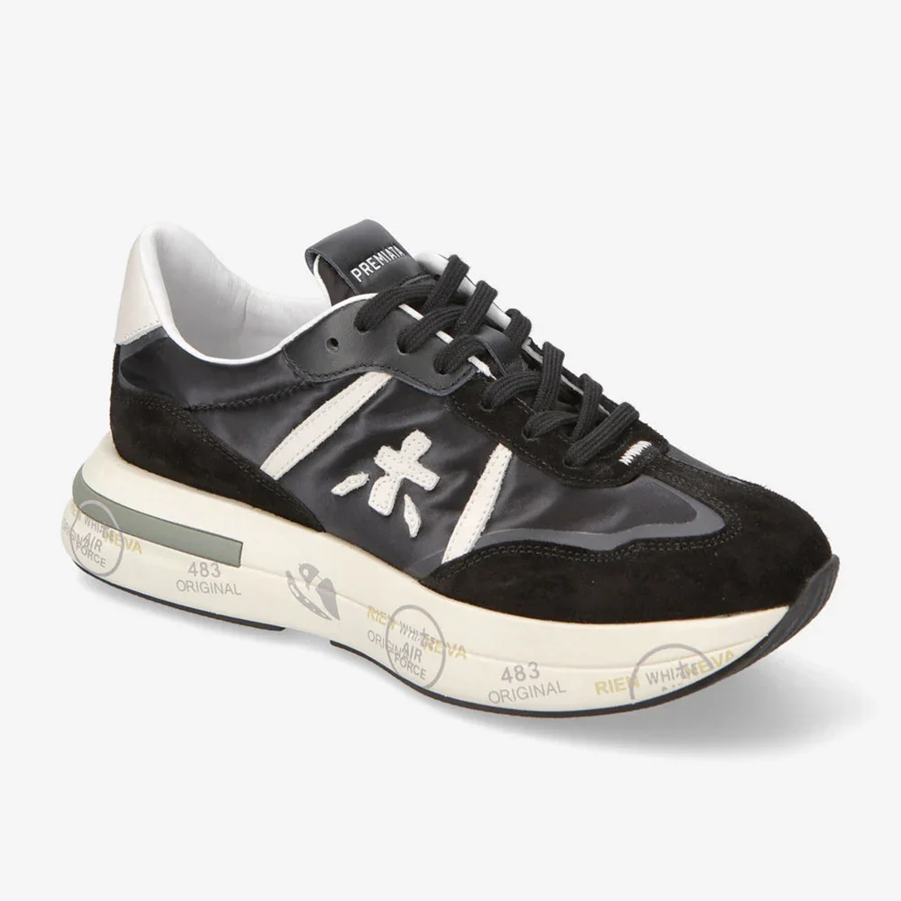 PREMIATA-Classic Black Sports Shoes, Confortável, Versátil, Leve, Luxo, Camurça, Tecido de Seda, Retro, Clássico, Jogging