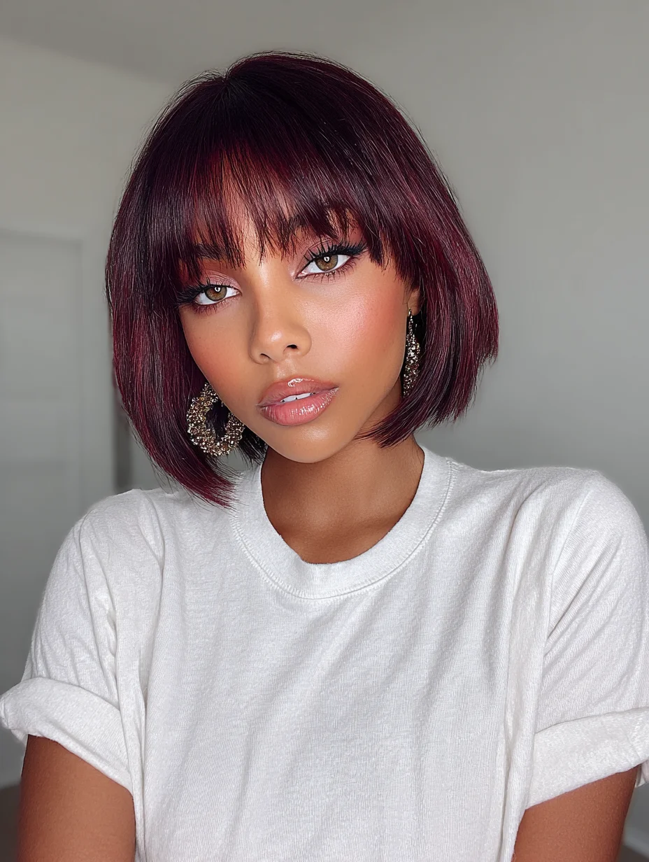 Sleek Short Bob Wigs with Bangs for Women P4/30 Highlight Brown Short Bob Human Hair Wigs Red Colored Straight Brazilian Wigs
