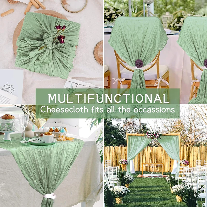 Sage Green Cheesecloth Table Runner Boho Gauze Cheese Cloth Sheer Wedding Birthday Party Baby Bridal Shower Backdrop Decorations