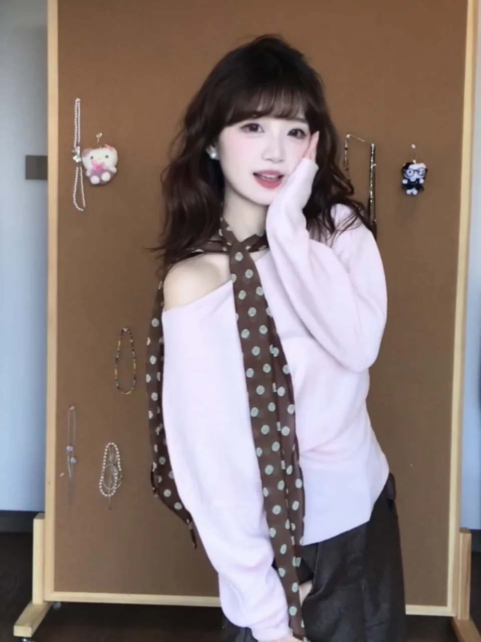 

Chic Korean Sle Thin Long Sve One oulder T-irt Women's Early Autumn Ele Beautiful Base irt Top Sweet Sle Loo...