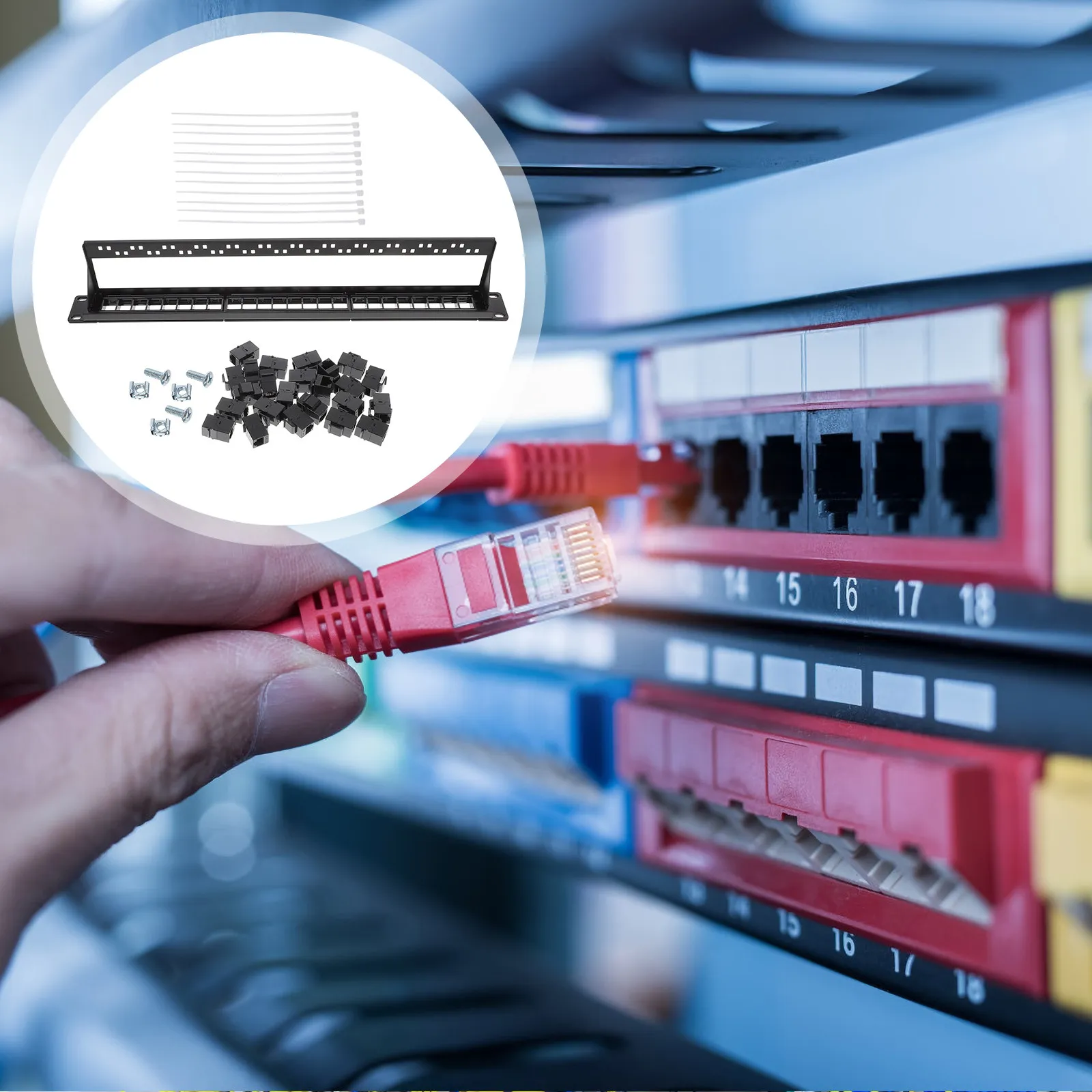 

24-портовая сетевая патч-панель Ethernet, модуль для монтажа в стойку, для кабелей Cat5e, неэкранированных, для систем управления кабелями