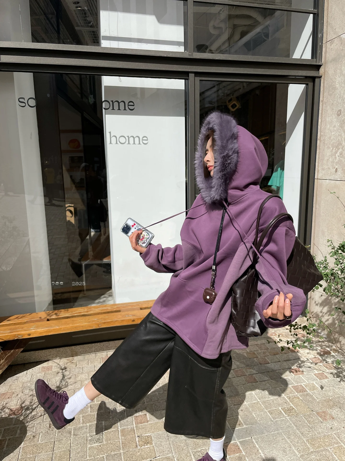 

JCCC adow Soft Fce Purple Winter Thiened Retro Hooded Fce Women's Sweatirt Cotton Polyester Long Sve Regular L...