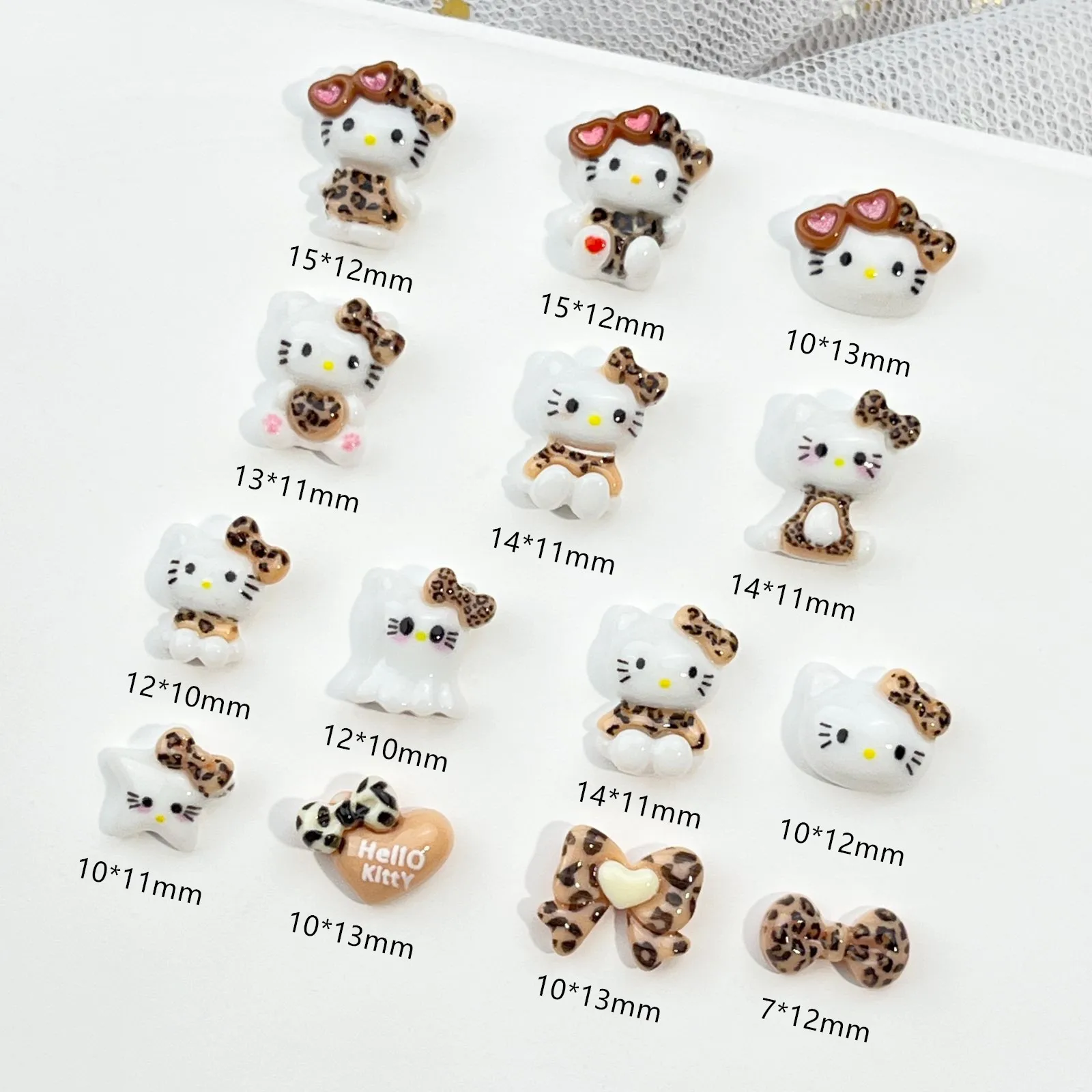 New Nail Art Accessories Anime Cartoon Sanrio Hello Kitty Leopard Print Series Cute Glasses Bow Handmade Wear Nail Diy Toys