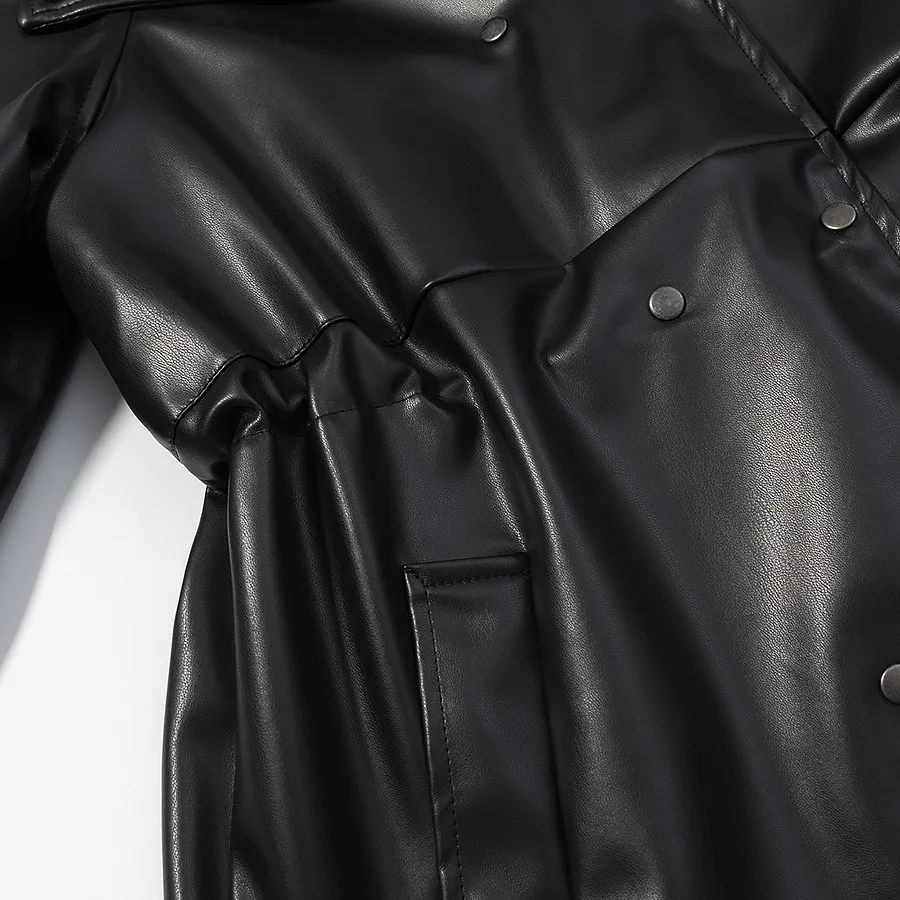 سترة واقية من الجلد المقلد جديدة لخريف وشتاء أوروبا وأمريكا على الموضة للسيدات لعام 2025 معطف خصر مزدوج الصدر ملابس خارجية #4