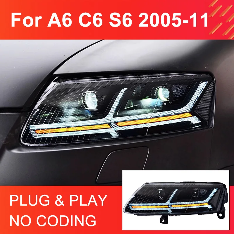 1 Pair LED Headlight Assembly for Audi A6 C6 S6 2005-2011 Headlights Plug and Play with LED DRL Dynamic Turning Front Headlights