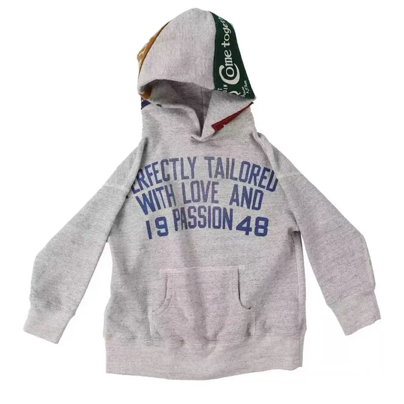 Japanese Trendy Letter Vintage Printed Hooded Fleece Pullover Spring New Boys and Girls Unisex Children's Clothing Hoodie