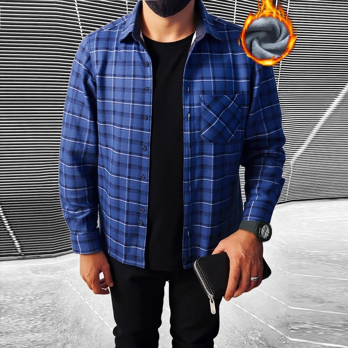 Men's Fashion Multi-Color Plaid Fleece-Lined Thickened Warm Shirt