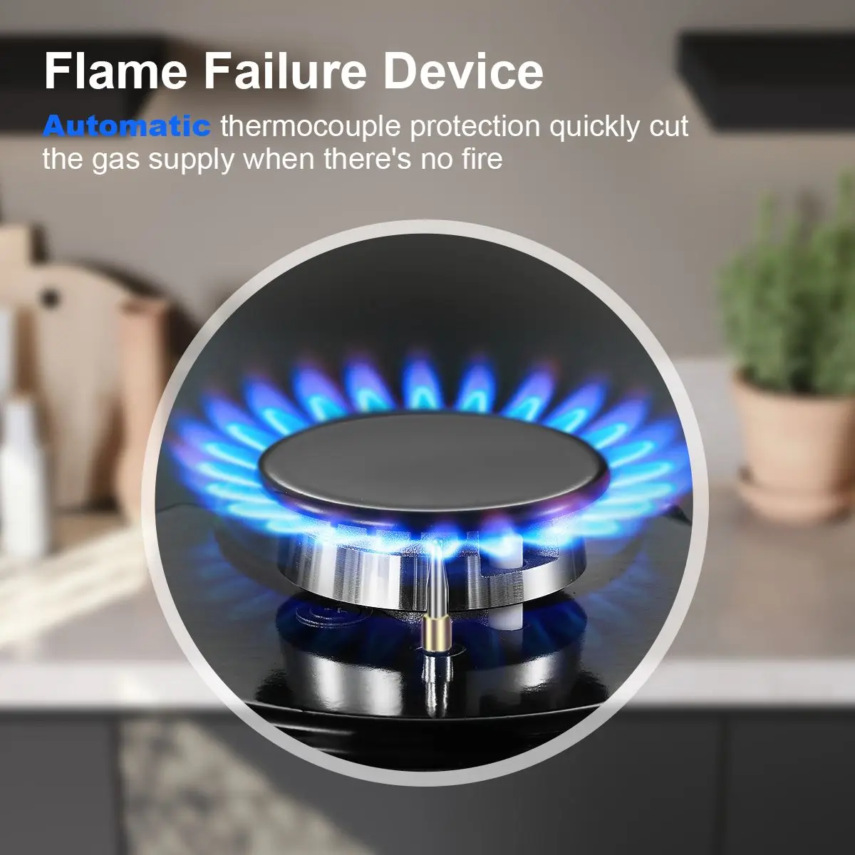 موقد غاز 60 سم 4 شعلات 8000 وات وقود مزدوج (غاز طبيعي/بروبان) حماية تلقائية من الزجاج المقسى مدمج/قائم بذاته 220-240 فولت #5