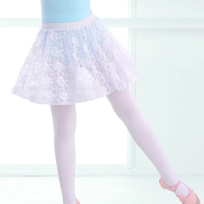 

Girl Ballet Skirts Mesh Lace Transparent Dance Skate Gymnastics Skirt Swimsuit Bottom Cover Elastic High Waist Mini Skirt