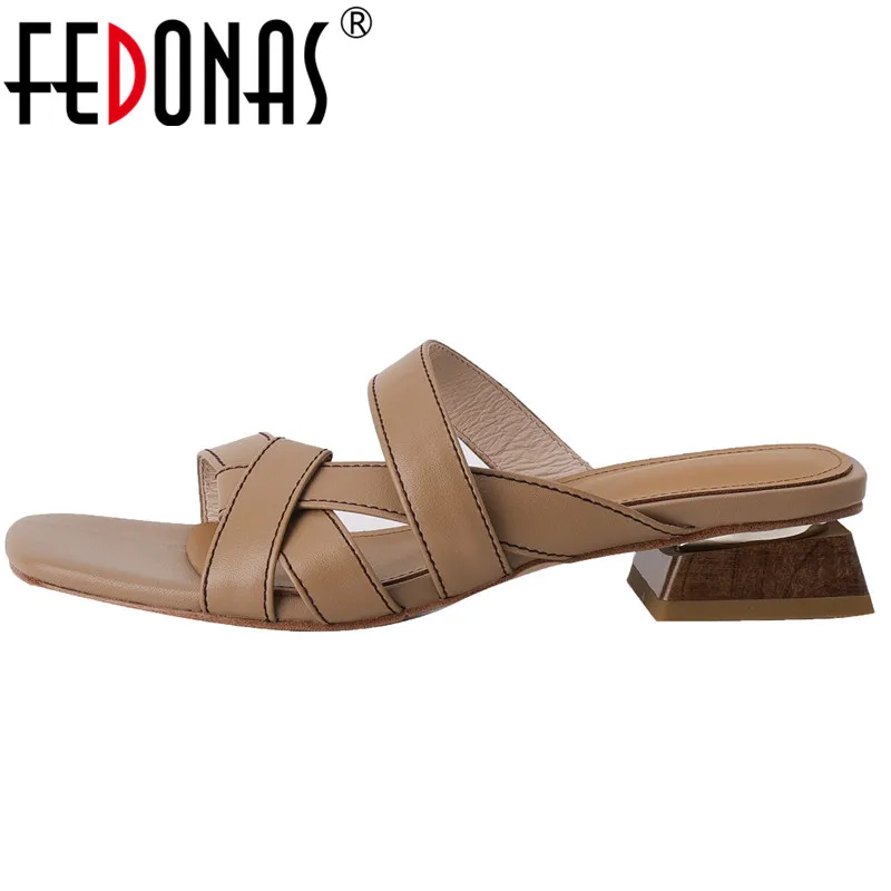 FEDONAS Summer Women Sandals Low Heels Slippers Narrow Band Hollow Genuine Leather Casual Pumps Shoes Woman Fashion Concise New