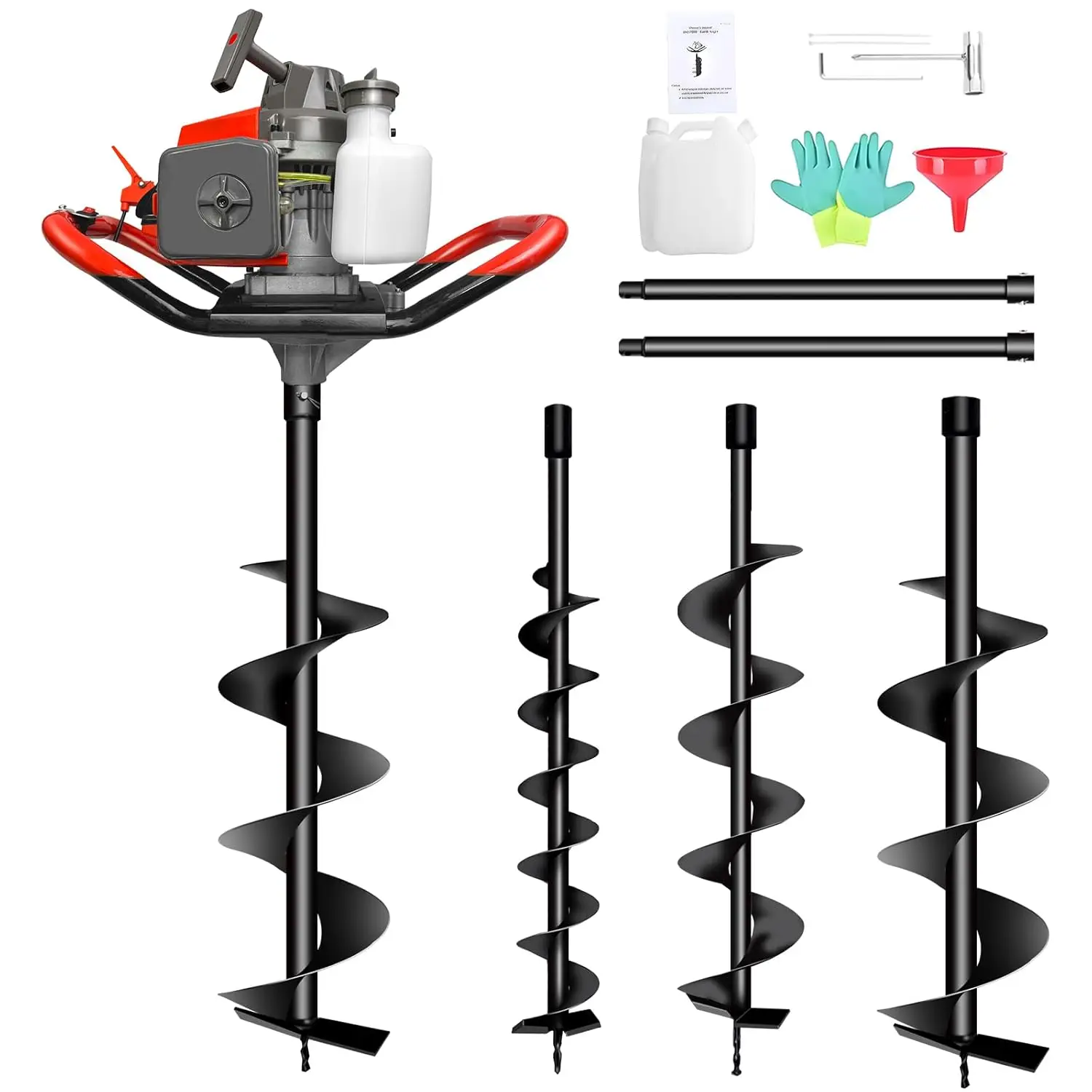 72Cc Post Hole Digger 2-Stroke Petrol Gas Powered Earth Digger With 2 Extension Rods + 3 Auger Drill Bits (3” 5