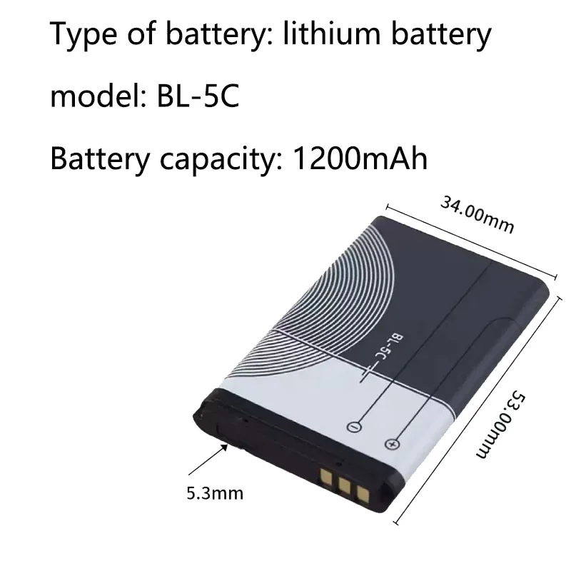 1~10PCS BL-5C  1200mAh 3.7v 4.44Wh For Nokia 2112 2118 2255 2270 2280 2300 2600 2610 3125 3230 Rechargeable Batteries