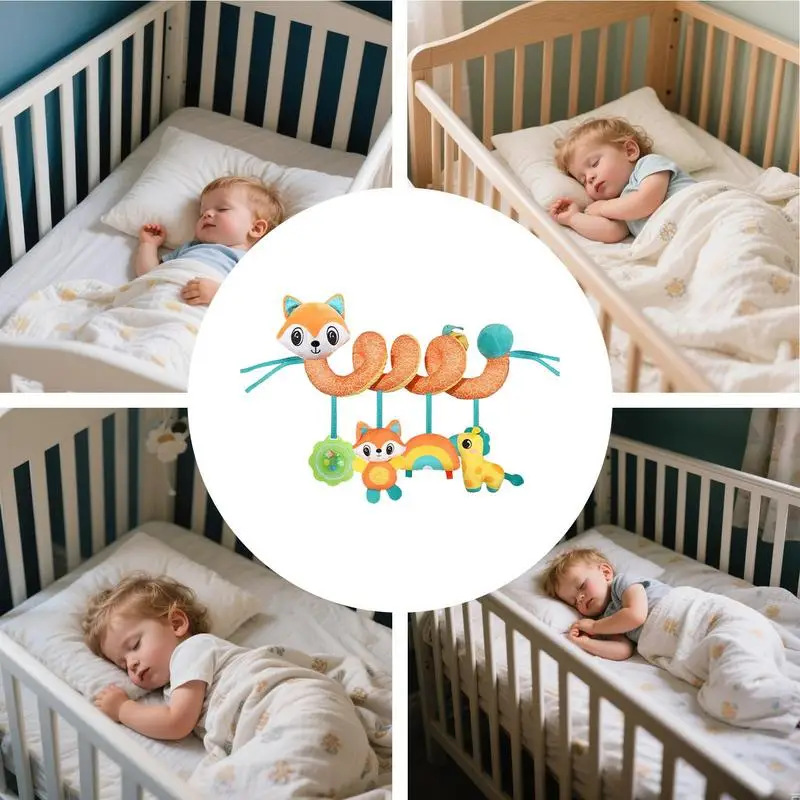 ألعاب مقعد السيارة للأطفال عربة أطفال مع جرس مدمج ملون حسية قطيفة عربة أطفال مزخرفة لحضانة السرير