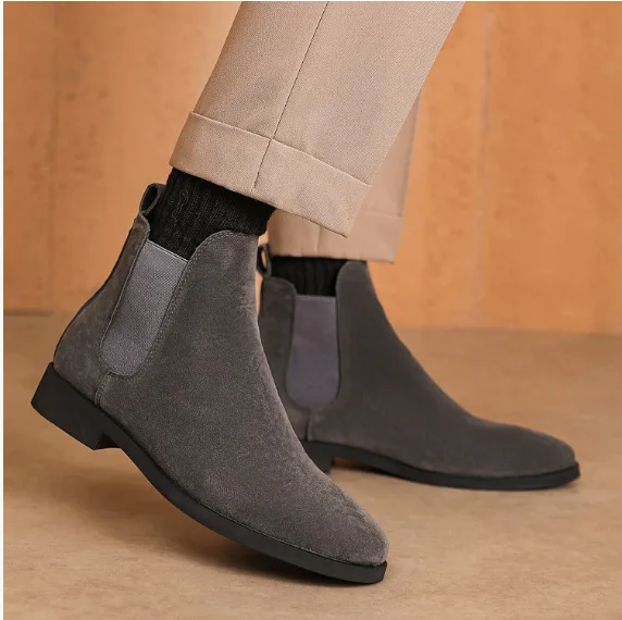 Men's Short Boots 2026 Square Head Leather Shoes British Casual Single Shoes Lace up Men's Shoes