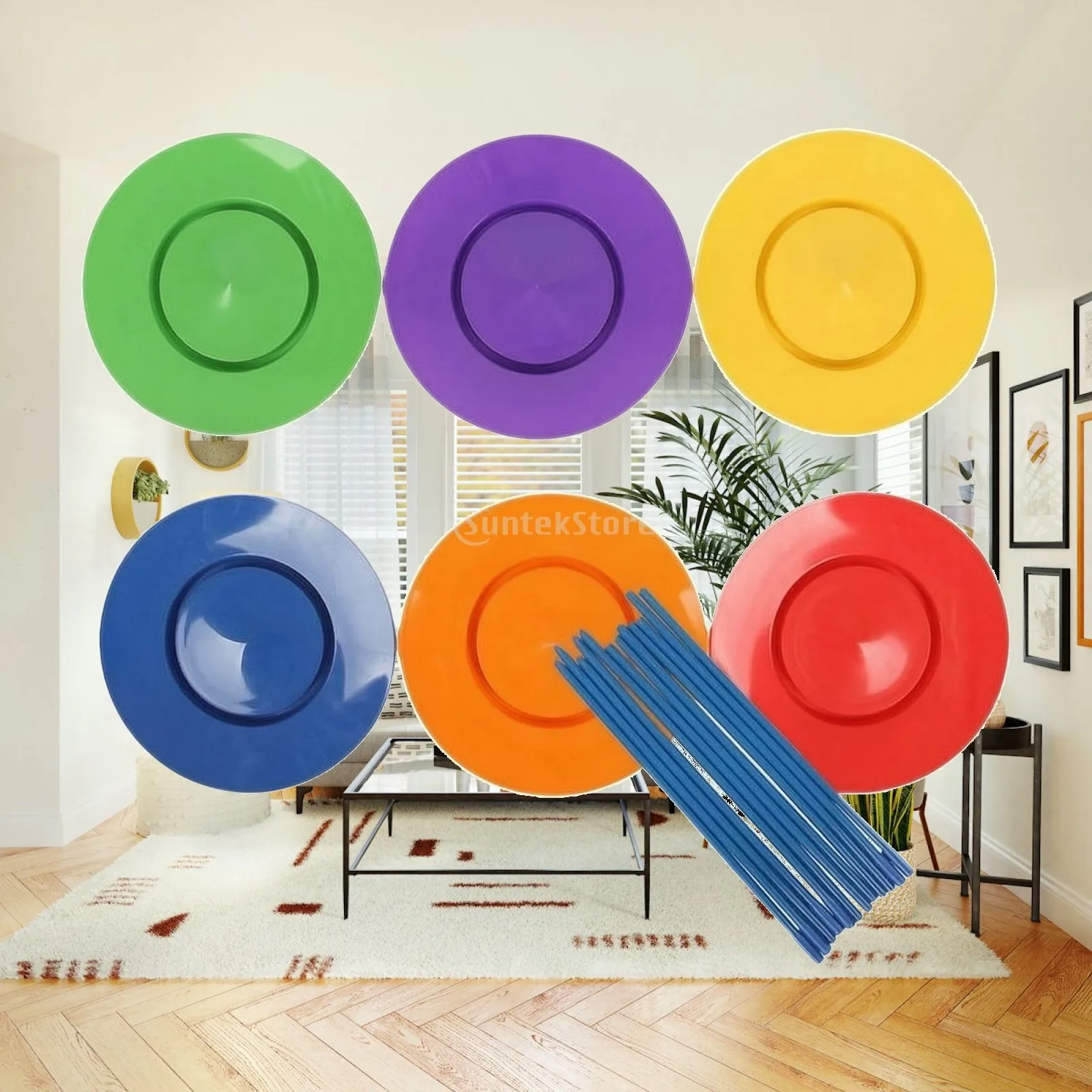 Kids Rotating Balance Plate for Coordination Training Glossy Disc Toy with Two Connecting Rods for Camp Games and Performances