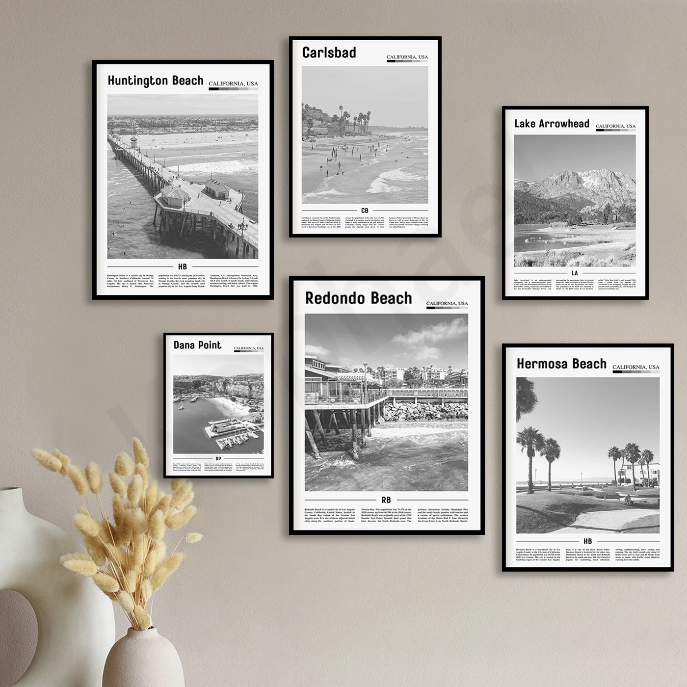 San Clemente. Redondo. Cayucos. Santa Barbara. Dana Point. Mammoth Mountain. Huntington. Ventura. City Travel Landscape Poster