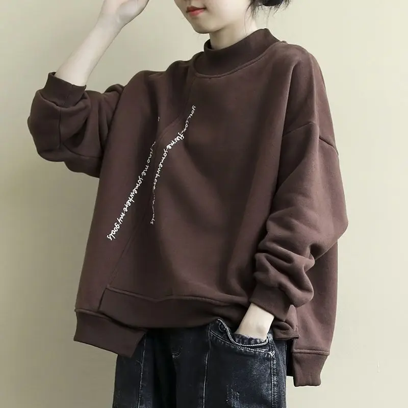 

Шикарная свободная женская толстовка с капюшоном на подкладке и высоким воротником, удобная длинная толстовка из смеси хлопка све, модная уличная одежда