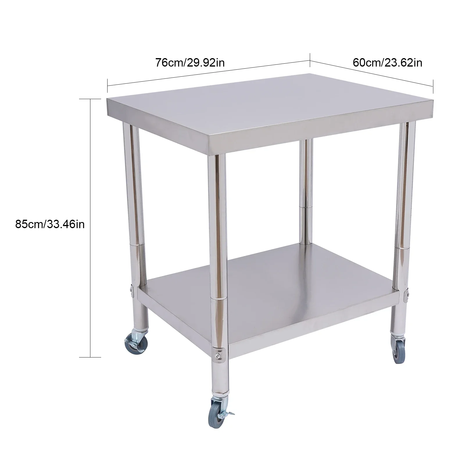 76*60*85cm Stainless Steel Table for Prep Work Commercial Heavy Duty Food Prep Worktable w/Undershelf for Restaurant Home Hotel