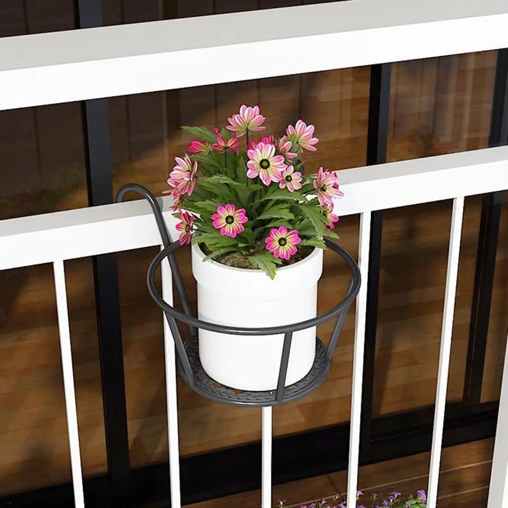 Iron Art Hanging Baskets Flower Pot Balcony  Plant Round Racks Railing Fence Outdoor Window Bonsai Stand Decoration