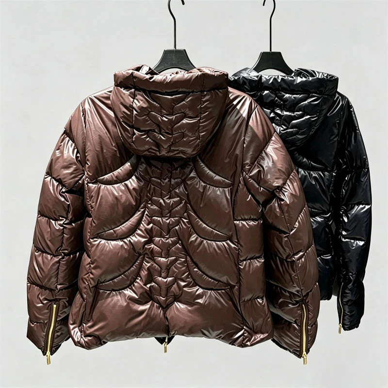 2026 Winter New Style Fashion Striped Stitching Simple and Versatile Down Jacket High Quality Loose Hooded Warm Coat Short Style