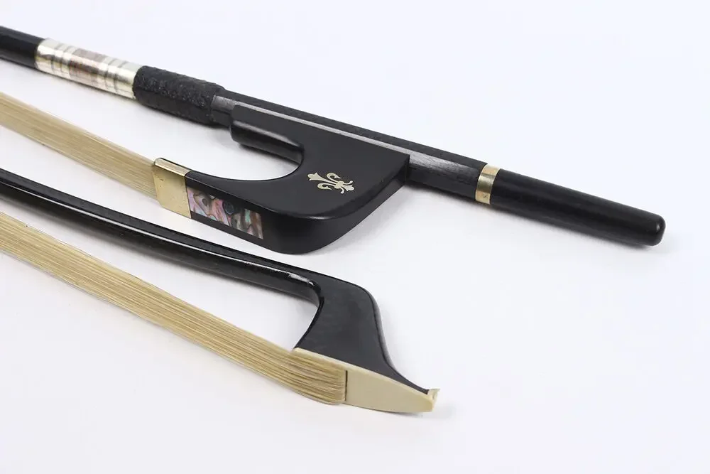 

3/4 Double Bass Bow German Style Handle Carbon Fiber Colorful Silk Ebony Frog Poplar Blossom Inlay Red Silk Well Balanced