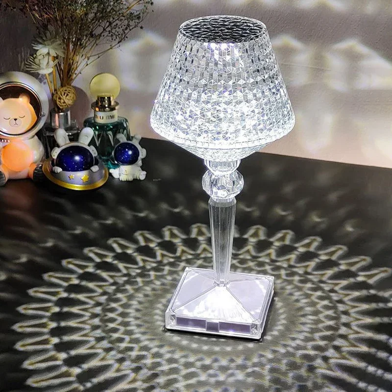 Touch Crystal Table Lamp LED Diamond Bar Lamp Creative Wine Glass Night Light 16 Colors Changing Atmosphere Light Romantic Decor