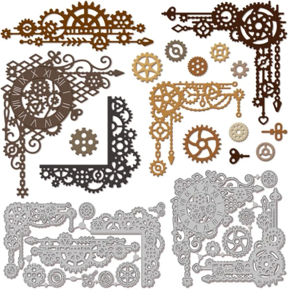 Steampunk Frame Cutting Dies for DIY Scrapbooking Metal Frame Corner Gear Die Cuts for Card Making Embossing Photo Album Craft