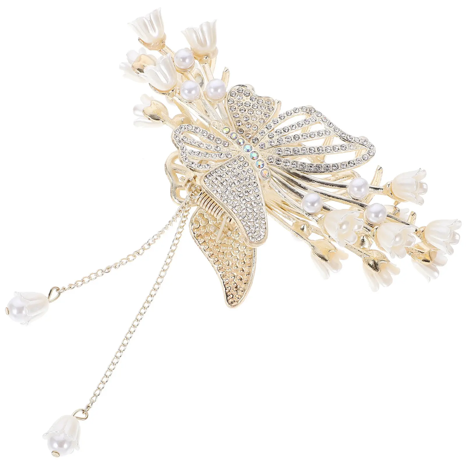 

Small Rhinestone Claw Clip with Pearl Metal Hair Clip for Women Stylish Hair Accessory for Daily Party Wedding
