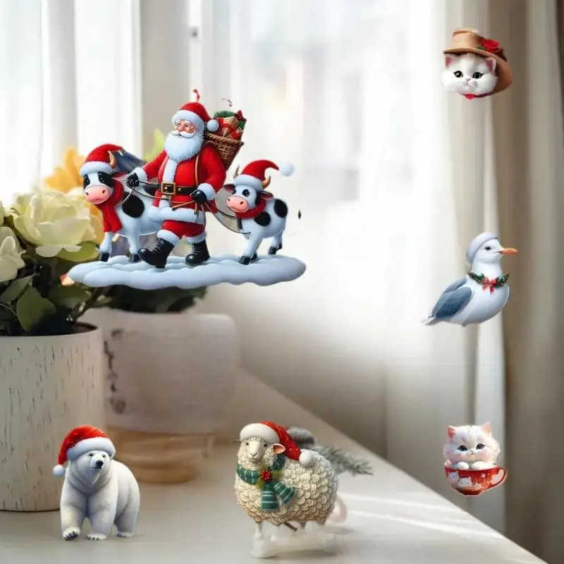 Colgante de árbol de Navidad 2D, adornos colgantes de árbol de Navidad acrílico plano 2D, decoración del hogar de dibujos animados, regalos de Navidad de Año Nuevo