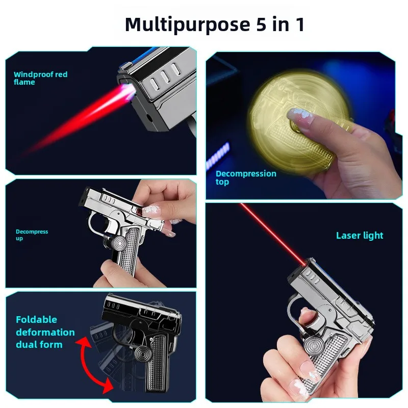 Multifunctional Folding Dual-form Decompression Gyro Gun Lighter Gift Box Creative Deformation Windproof Red Flame Tide Play